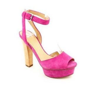 Aqua Pink Suede Pumps with Natural Heel